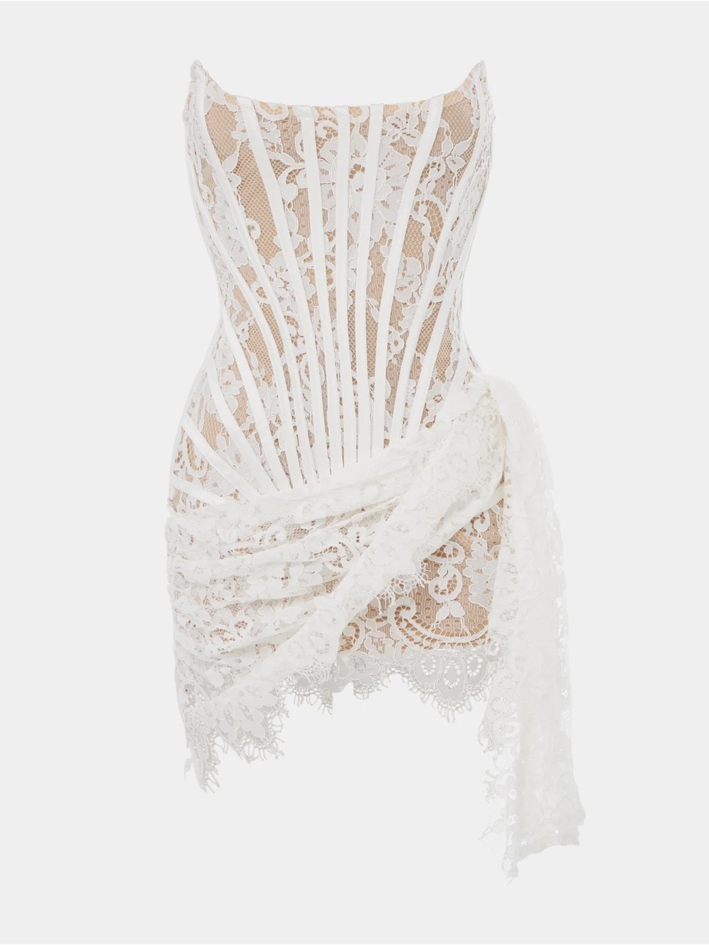 HEIRESS • The Lace Corset Mini Dress draped white bridal illusion strapless - Picture 3 of 16